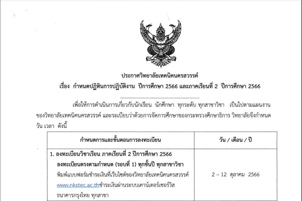 กำหนดปฏิทินการปฏิบัติงาน ปีการศึกษา 2566 และภาคเรียนที่ 2 ปีการศึกษา 2566